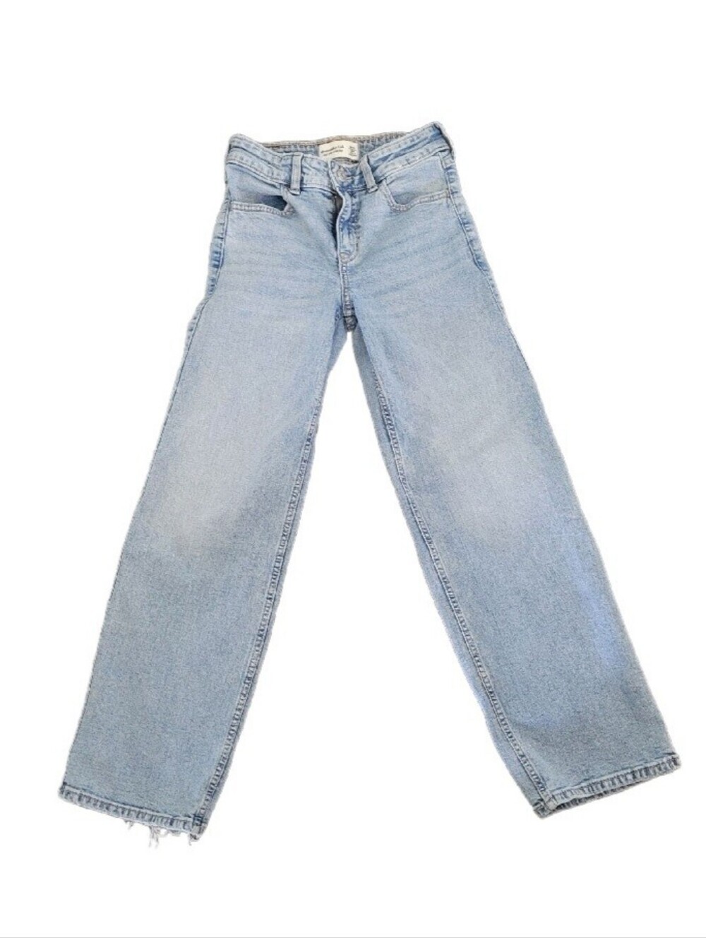 ABERCROMBIE Girls High Rise Wide Leg Jeans SZ 9/10 Light Wash Raw Hem